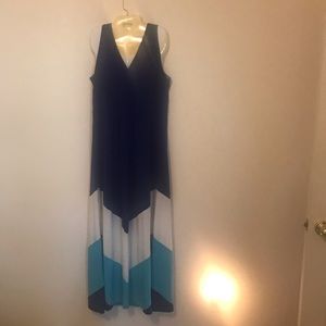 Maxi Sleeveless Dress Navy Blue/Turquoise/White.
